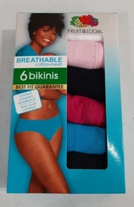 Fruit of the Loom Women's 6 Pack Breathable Cotton Mesh Bikinis Size 7 NEW - Picture 1 of 6