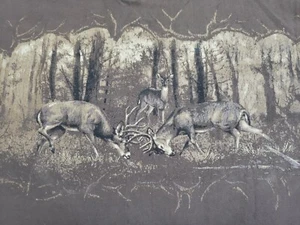 Redhead Graphic Deer Fighting Long Sleeve Brown T-Shirt Collarless / 3 Buttons - Picture 1 of 12