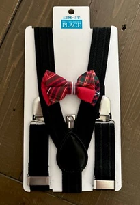 New “Children’s Place” Black Suspender & Red Plaid Bow Tie Set for Boys 12M- 5T - Picture 1 of 5