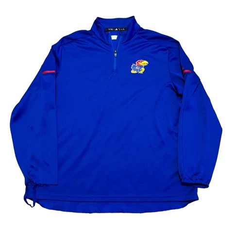 Kansas Jayhawks Jacket Mens Extra Large Blue Red Adidas Quarter Zip Adult Cover