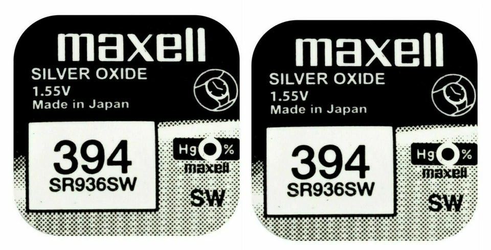 2 x Maxell 394 Pila Batteria Orologio Mercury Free Silver Oxide SR936SW 1.55V