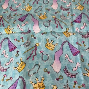 General Fabrics Co Princess Portraits By Tammy DeYoung Blue Pink Fabric 37” X 41 - Picture 1 of 3