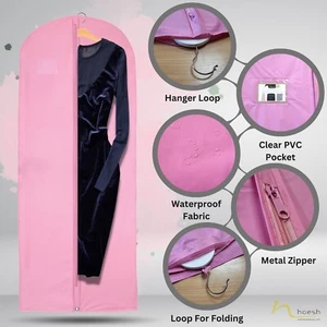 Hoesh Pink Waterproof Long Zipped Bridesmaid Clothes Dress Covers Garment Bags - Picture 1 of 6