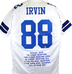 Michael Irvin Autographed White Pro Style Stat Jersey-Beckett W Hologram *Silver