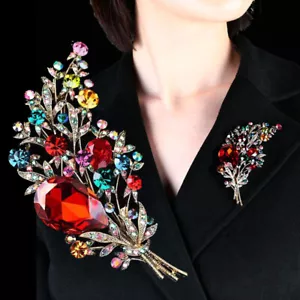 Broche de cristal con flores para mujer moda alfiler ramo broches boda joyería - Imagen 1 de 8