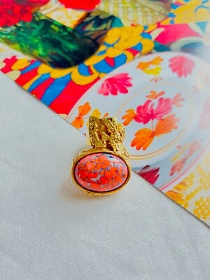 Yves Saint Laurent YSL Arty Orange Coral Cabochon Statement Enamel Ring, Size 4 - Image 1 of 4