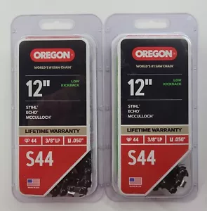 2x Oregon S44 12" Low Kickback Replacement Chainsaw Chain Stihl Echo McCulloch - Picture 1 of 2