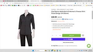 Camisa de mujer CHEF WORKS WA34-BLK diseño ajustado mangas 3/4 profesional - Imagen 1 de 5