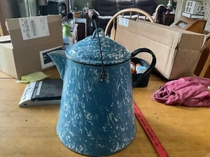 HUGE BLUE SWIRL NM GRANITEWARE Cowboy Coffee Pot Kettle Country Farm House - Picture 1 of 12