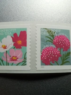 US 2022 5664-5665 5 cent Butterfly Garden Flowers Nonprofit Org coil pair MNH  - Image 1 of 4