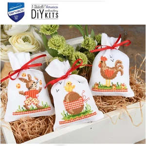Vervaco Counted Cross Stitch Kit: Gift Bags: Easter Animals: Set of 3 - Picture 1 of 8