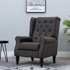 Vintage Fabric Armchair Brown Accent One Seater Retro Style Wooden Frame Padded 