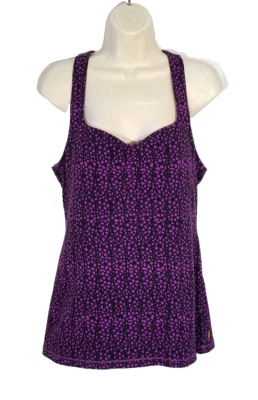 Lucy Powermax Women Sz XL Black Magenta Racerback Active Tank Top Floral Cutout - Image 1 of 4