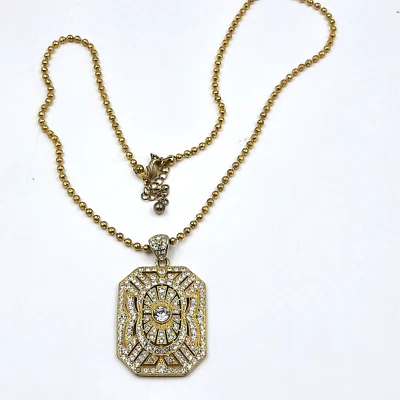 Collar Paula Abdul Tono Dorado Hexágono Estrás 28" Largo 3" Extensor Brillo Foto 1 de 4