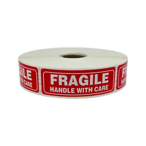 1x3 Red Fragile Handle With Care Mailing Stickers Shipping Labels 1000 - Picture 1 of 4
