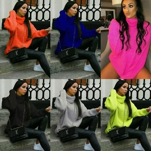 Maglione donna donna maglia grossa polo alto girocollo ampio oversize vestito top - Foto 1 di 24