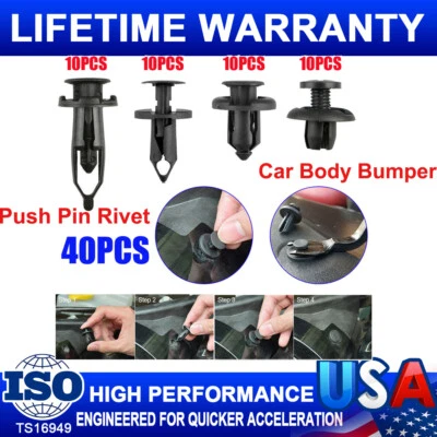 40Pcs Car Body Bumper Push Pin Rivet Retainer Trim Moulding Fender Clip Asso New - Image 1 of 4