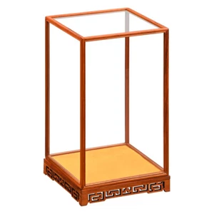 Rosewood Trim Display Protect Case Transparent Glass Doll Art Jewelry Dust Cover - Picture 1 of 8