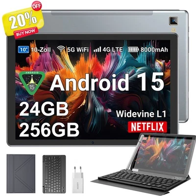 2025 Neu Tablet Android 15 24GB RAM+256GB 8000mAh 10.1 Zoll 4G LTE WlFl 13MP IPS - Bild 1 von 4