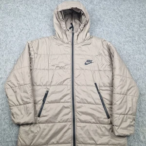 Nike Jacket Womens Medium Beige Therma-Fit Puffer Parka Coat Outdoor Hooded - Picture 1 of 11