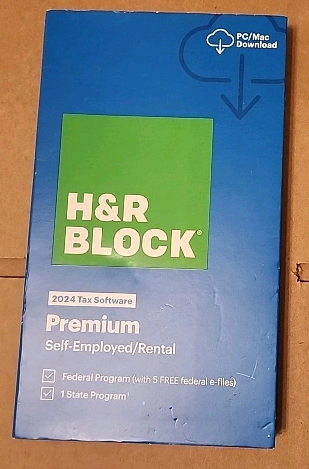 H&R Block Tax Software Premium 2024 5 Federal + 1 State Free Ship (Box Damage)  - Image 1 of 1