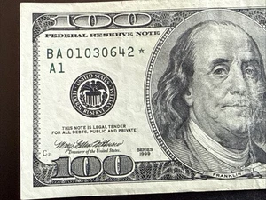 RARE $100 FRB ✯ STAR NOTE HUNDRED DOLLAR BILL 1999 BA 01030642 ✯ - Picture 1 of 13