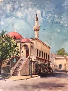 Watercolor Original Painting Kos, Greece   11" x 15" NOT A PRINT - Picture 1 of 6