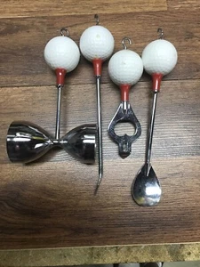 Vintage 4 Piece 1970’s Golf Ball Themed Bar Set - Picture 1 of 7