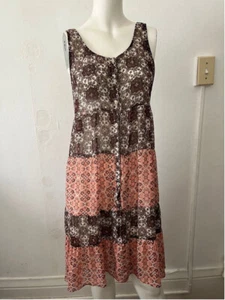 Coco + Jaimeson sleeveless paisley floral country Brown Pink button down dress M - Picture 1 of 5