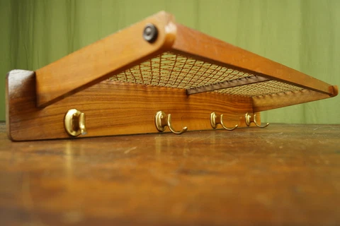 60er Wardrobe Vintage Wall Coat Rack Corridor Braided Wood Mid-Century A10 Cover