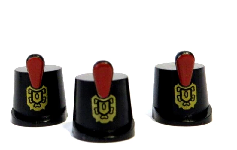 Lego 3 Black Shako Hat Helmet Red Feather For Minifigure Imperial Soldier