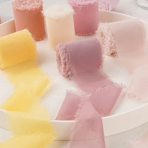 4cm Frayed Plush Edge Chiffon Ribbon Fringe Ribbon Hand-torn Ribbon - 5M Reel - Picture 1 of 31