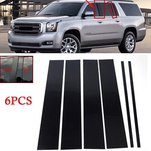 6Pcs For 2015-20 GMC Yukon CHEVY Tahoe Pillar Post Cover Door Tirm Gloss Black - Bild 1 von 5