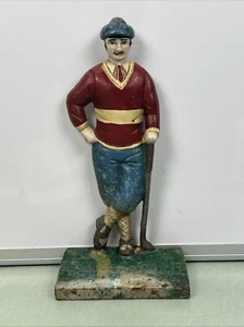 Golfer Man Statue Figure Figurine Cast Iron Door Stop Metal Retro Vintage - Picture 1 of 8