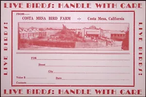 Etiqueta de envío de animales vivos de granja de aves Costa Mesa CA de colección 6,5 x 9,75" - Imagen 1 de 2