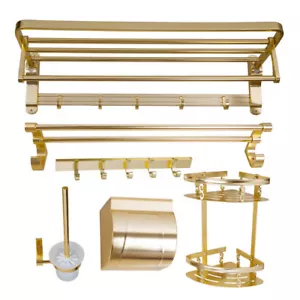 Gold Bathroom Wall Mount Accessories Towel Hanger Hook Toilet Paper/Brush Holder - Picture 1 of 12