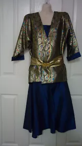 SIZE 12/3 PIECE 'KEYA GOLD COAST' SKIRT SUIT WITH BELT-ROYAL BLUE & PEACOCK BROC - Picture 1 of 12