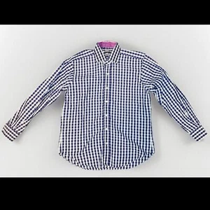 J. McLaughlin Purple White Gingham Plaid Button-Down Long Sleeve Shirt Men's MED - Picture 1 of 13