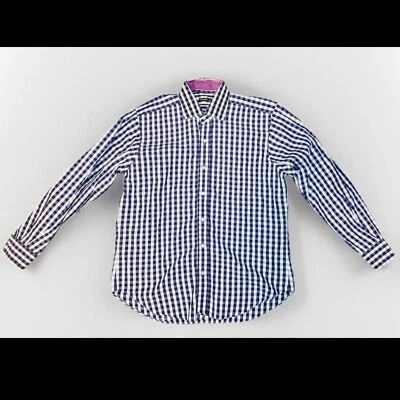 J. McLaughlin Purple White Gingham Plaid Button-Down Long Sleeve Shirt Men's MED - Image 1 of 4