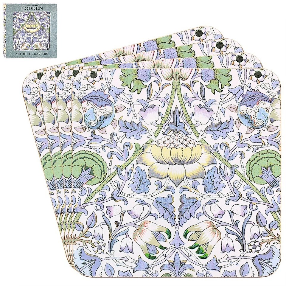 William Morris Set Of 4 Coasters Cork Back Gift Boxed Ideal Present Lodden 363 - Image 1 of 1