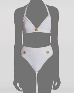 Balmain Women's White Embossed Button Two-Piece Set Swimwear Size 38 - Picture 1 of 3