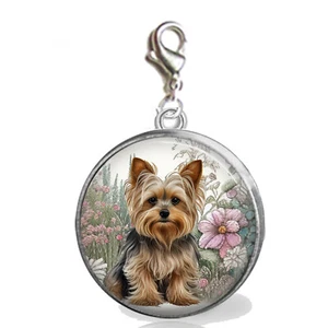 A Yorkie Puppy Dog in Garden Clip On Charm Handcrafted Photo Jewelry Gift - Picture 1 of 1