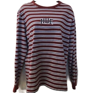 Huf Women's Striped Knit Long Sleeve Shirt Medium Maroon White Embroidered Logo - Picture 1 of 9
