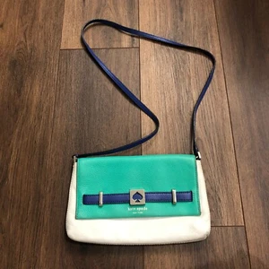 Kate Spade Umhängetasche "Houston" türkisblau & elfenbeinfarben mit silbernen Beschlägen BESCHREIBUNG LESEN - Bild 1 von 10