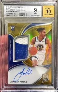 Spectra Jordan Poole RPA 2019-20 parche de novato automático dorado caja negra 1/1 BGS 9 RC - Imagen 1 de 2