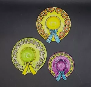 Cappelli floreali 3 Vintage Multicolore Dipinti a Mano Ceramica Portoghese 3 Vintage Firmati - Foto 1 di 13