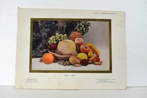 Vintage Lithograph Print Fruit Basket Still Life By John Dickison & Co Collectib - Picture 1 of 5