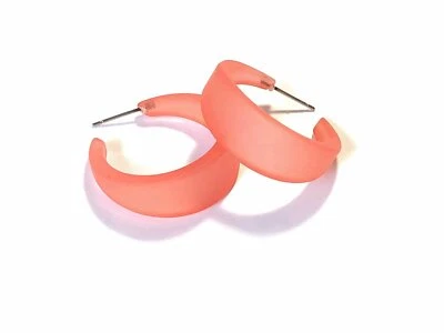 Coral Large Marilyn Large Frosted Vintage Lucite Hoop Earrings - Image 1 of 4
