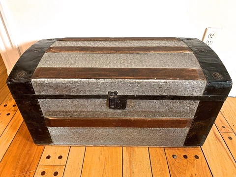 Antique Dome Pressed Tin Steamer Trunk Cover