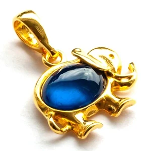 925 Solid Gold Plated Sterling Silver Blue Amber Elephant Colorful Nice Pendant - Picture 1 of 5